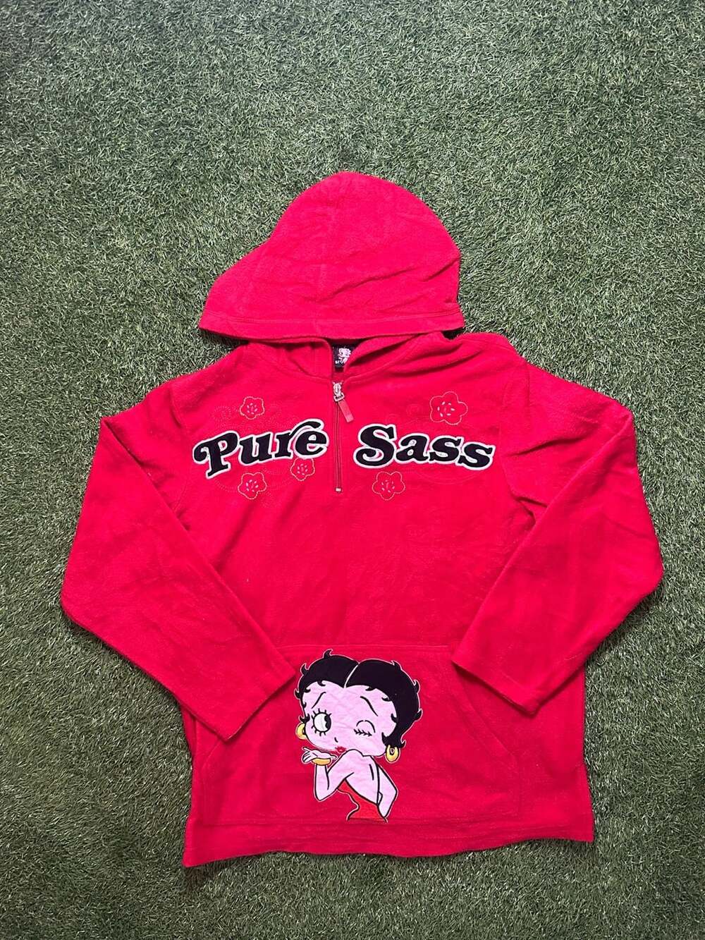 Y2K Betty Boop Pure Sass Red Fleece Quarter Zip Hoodie